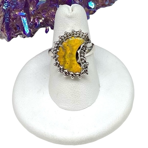 Bumblebee Jasper Ring Size 7 Solid Sterling Silver 925 Crescent 